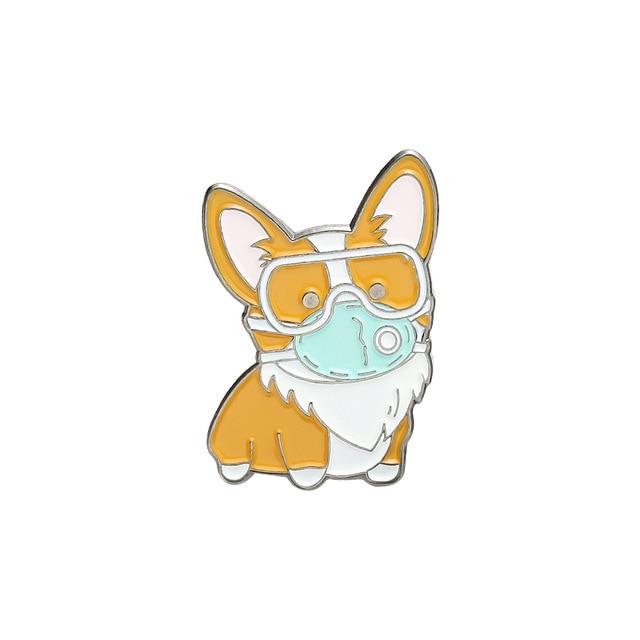 Pin Cățel Corgi Mască (Colecția ANIMAL PANDEMIC)