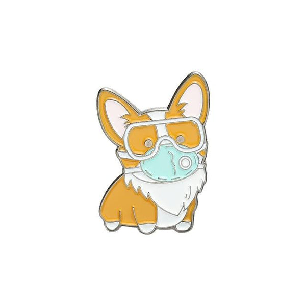 Pin Cățel Corgi Mască (Colecția ANIMAL PANDEMIC)